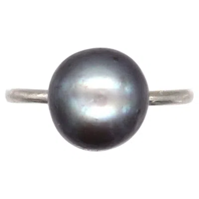 Pre-owned 1stdibs Edwardian Platinum, Certified Natural Black Saltwater Pearl Solitaire Ring