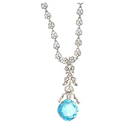 Pre-owned 1stdibs Edwardian Silver & White Paste Necklace With "aquamarine" Paste Drop Pendant
