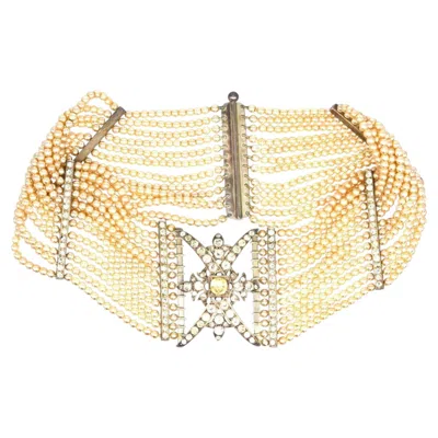 Pre-owned 1stdibs Edwardian Silver, Paste & Pearl Choker Necklace In Multi