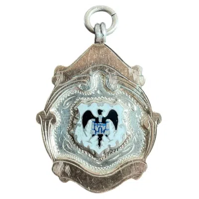 Pre-owned 1stdibs Edwardian Sterling Silver 9k Gold Windsor Shield Medal Pendant 1911 In Multi