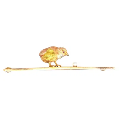 Pre-owned 1stdibs Edwardian Three-colour 15ct Gold Chick & Pearl Egg Bar Brooch In Multi