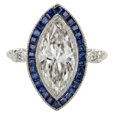 Pre-owned 1stdibs Egl Certified 3 Carat Marquise Diamond Sapphire Art Deco Style Ring In Blue