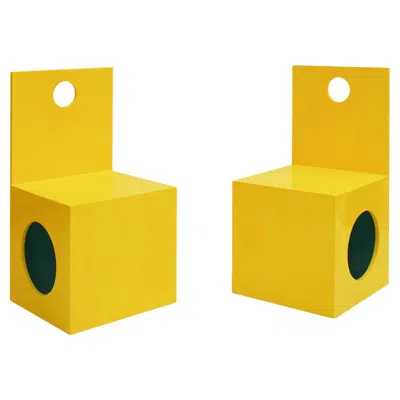 Pre-owned 1stdibs Eighties Yellow And Blue Lacquered Wood Italian 1980s Pair Of Sculpture Chairs