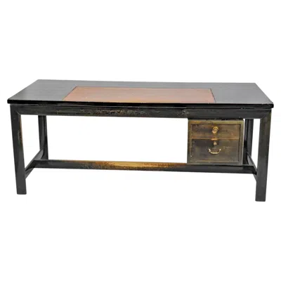 Pre-owned 1stdibs Elegant Desk In Blackened Wood And Leather Circa 1950 Patina To Be Redone, Leath In Brown