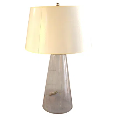 Pre-owned 1stdibs Elegant Mid-century Modern Glass Table Lamp With Large Shade, Usa In Sand