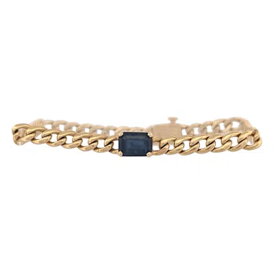 Pre-owned 1stdibs Elowen 14k Gold Bracelet W/ 1.0ct Natural Emerald Cut Sapphire - Size 6.25 In Green