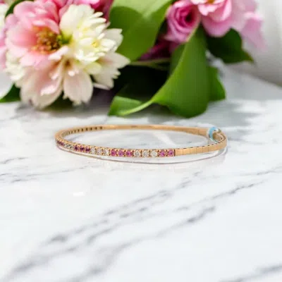 Pre-owned 1stdibs Emberly 14k Yellow Gold Flex Bracelet With .55 Ctw Round Pink Sapphires