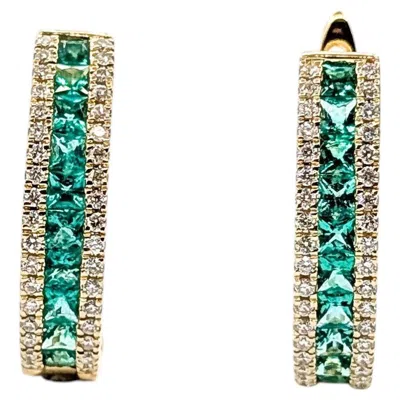 Pre-owned 1stdibs Emerald And Diamond Lever Back Earrings In 14k Yellow Gold