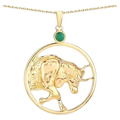 Pre-owned 1stdibs Emerald Bull Pendant 0.22 Carats Gold Plated Silver In Green