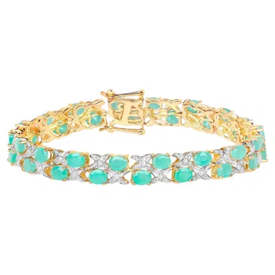 Pre-owned 1stdibs Emerald Crossover Bracelet Diamonds 10.3 Carats 14k Yellow Gold Plated Silver