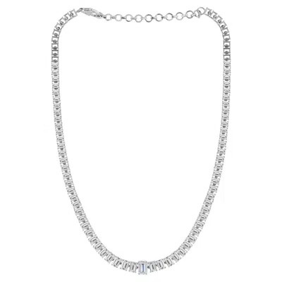 Pre-owned 1stdibs Emerald Cut Diamond Graduated Handmade Tennis Necklace 18k White Gold Jewelry