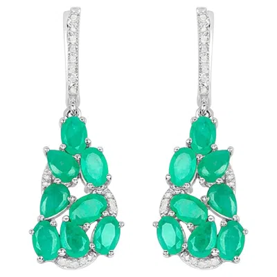 Pre-owned 1stdibs Emerald Dangle Earrings Diamonds 6.6 Carats Silver In Green