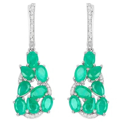 Pre-owned 1stdibs Emerald Dangle Earrings Diamonds 6.6 Carats Silver In Green