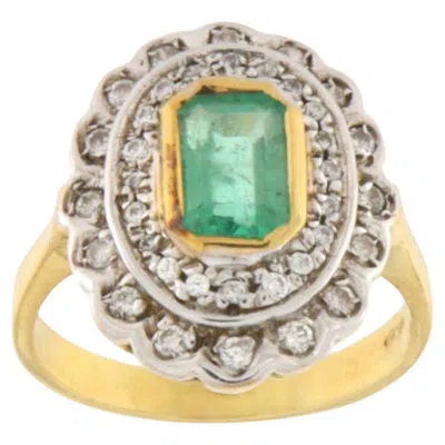 Pre-owned 1stdibs Emerald Diamonds 18 Karat Yellow And White Gold Cocktail Ring