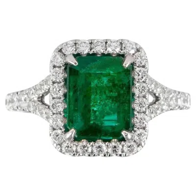 Pre-owned 1stdibs Emerald Ring Diamond Halo Setting 3.2 Carats 18k White Gold