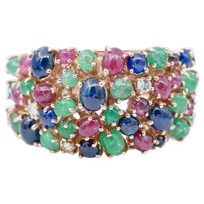 Pre-owned 1stdibs Emeralds, Rubies, Sapphires, Diamonds, 14 Karat Rose Gold Ring In Red