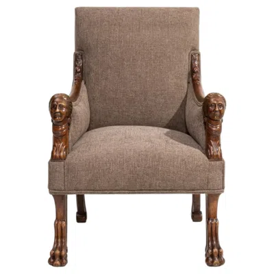 Pre-owned 1stdibs Empire Carved Upholstered Armchair In Brown