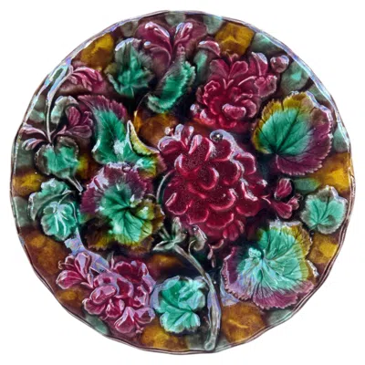 Pre-owned 1stdibs English Majolica Geranium Plate Circa 1880 In Black