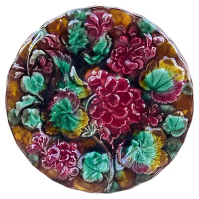 Pre-owned 1stdibs English Majolica Geranium Plate Circa 1880 In Black