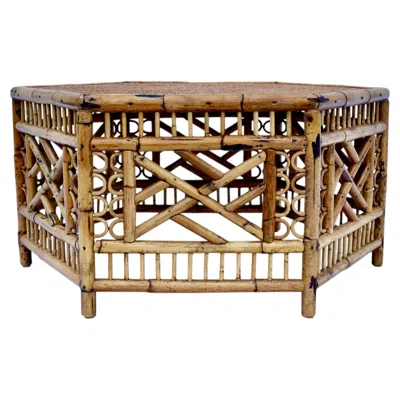 Pre-owned 1stdibs English Tortoise Bamboo And Cane Hexagon Coffee Table In Brown