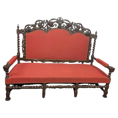 Pre-owned 1stdibs English Victorian Hunt Sofa, Carved Oak With Gargoyle Arms, 1860 In Brown