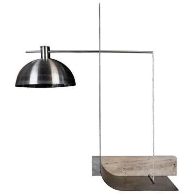 Pre-owned 1stdibs Equo 2.1 Floor Lamp In Iron, Travertine & Stainless Steel By D´ark Atelier In Transparent