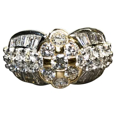 Pre-owned 1stdibs Estate 18k Platinum Round Channel Baguette Diamond Cluster Cocktail Ring 3.95ctw In Multi