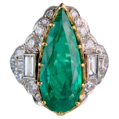 Pre-owned 1stdibs Estate Columbian Emerald And Old Cut Diamond Ring Platinum/18k Yellow Gold