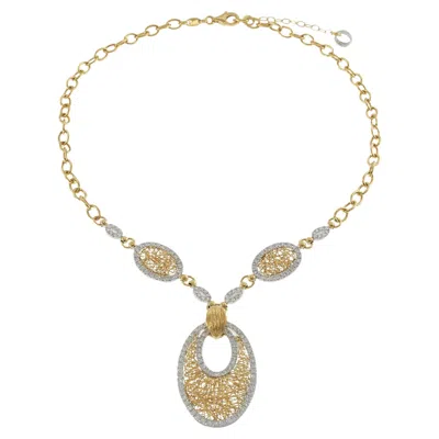 Pre-owned 1stdibs Estate Italian 18kt Yellow Gold Mesh Diamond Drop Necklace