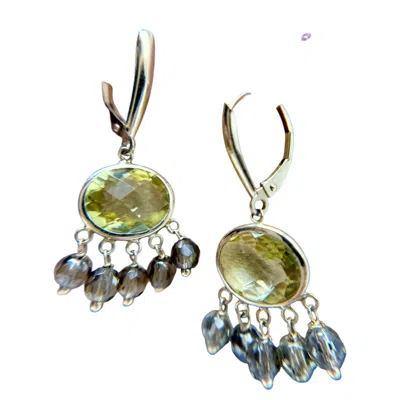 Pre-owned 1stdibs Estate Peridot & Quartz Dangle Earrings 14k Yellow Gold