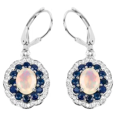 Pre-owned 1stdibs Ethiopian Opal Dangle Earrings Blue Sapphire 2.7 Carats Silver