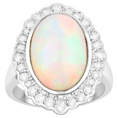 Pre-owned 1stdibs Ethiopian Opal Ring With Diamonds 6.38 Carats 14k White Gold