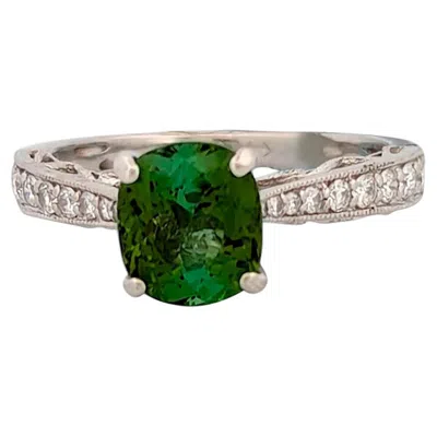 Pre-owned 1stdibs Evadne 18k White Gold Tourmaline And Diamond Ring With Oval Cushion Cut