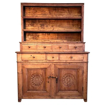 Pre-owned 1stdibs Exceptional 19th-century Cherry Wood Plate Rack With Carved Rosette Panels In Brown
