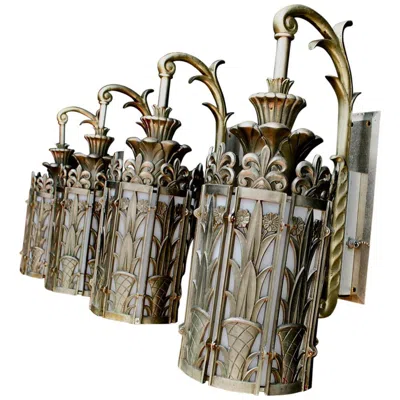 Pre-owned 1stdibs Exceptional And Very Rare Set Of Four Large French Art Deco Bronze Sconces In Gold