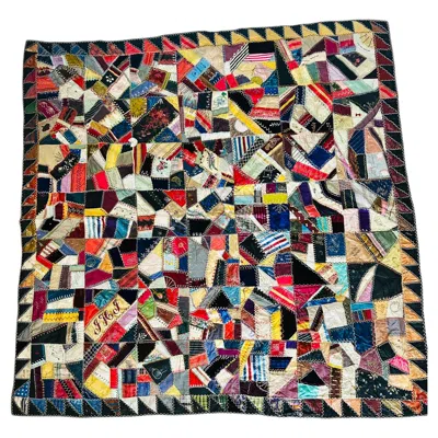 Pre-owned 1stdibs Exceptional Late 1800s Crazy Quilt With 10th Regiment Civil War Reunion Ribbon In Brown