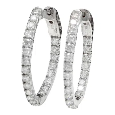 Pre-owned 1stdibs Exquisite 1.95 Carat Natural Diamond 14 Karat Solid White Gold Hoop Earrings
