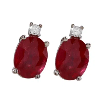 Pre-owned 1stdibs Exquisite 4.18 Carat Natural Red Ruby And Diamond 14 Karat Solid White Gold Stud