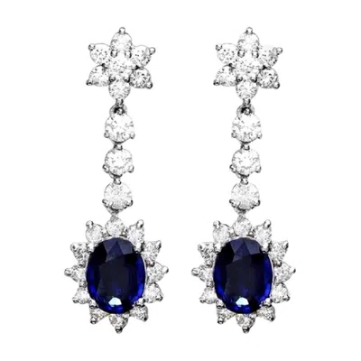 Pre-owned 1stdibs Exquisite 5.50 Carat Natural Sapphire And Diamond 14k Solid White Gold Earrings