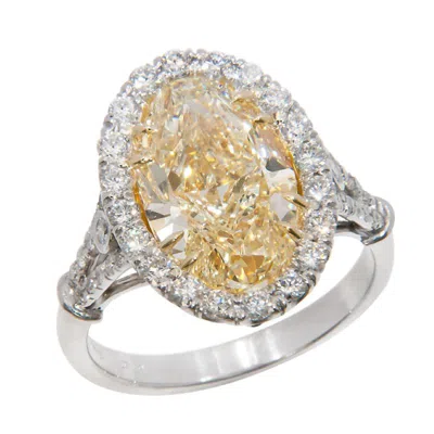 Pre-owned 1stdibs Exquisite 6.22 Ctw Fancy Yellow Oval Diamond Platinum And 18k Gold Halo Ring