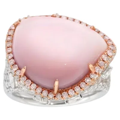 Pre-owned 1stdibs Extreamly Rare 23.32ct Natural Pink Conch Pearl & Pink Diamonds 18k Gold Ring