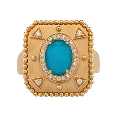 Pre-owned 1stdibs Fable 18k Yellow Gold Justinian Ring – 1.50 Ct Turquoise & Natural Diamond