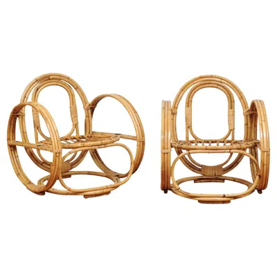 Pre-owned 1stdibs Fabulous Restored Pair Of "circles" Rattan And Cane Loungers, France, Circa 1950 In Brown