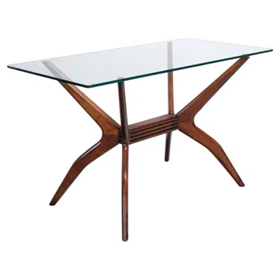 Pre-owned 1stdibs Fantastic Italian 1950s Wooden Coffee Table With Glass Top In Brown