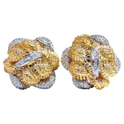 Pre-owned 1stdibs Fern Floral Puff Cluster Diamond Clip Earrings 14 Karat* In Green