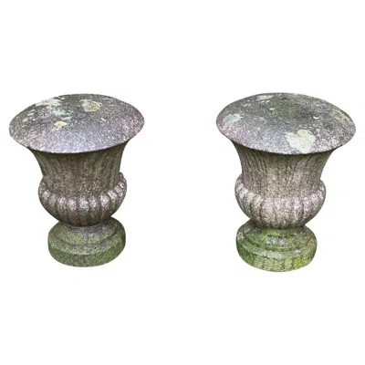 Pre-owned 1stdibs Fine Pair Of Antique Thistle Form Granite Garden Stools In Gray