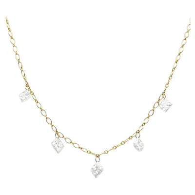 Pre-owned 1stdibs Five Princess Cut Floating Diamond Waterfall Necklace In 18 Karat Yellow Gold