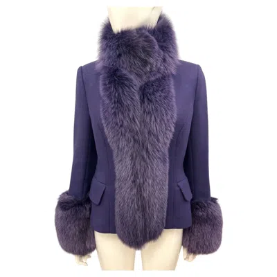 Pre-owned 1stdibs Flavio Castellani Italy Virgin Wool Jacket With Oversized Fox Fur Collar & Cuffs In Purple