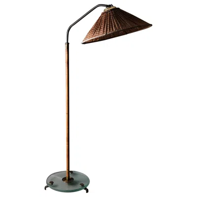 Pre-owned 1stdibs Floor Lamp By Unknown Designer In Rattan, Brass And Glass, Sweden, 1940s In Black