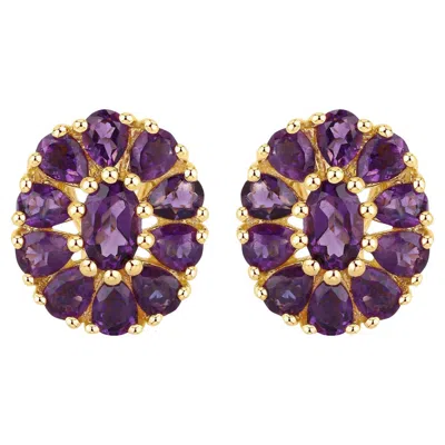 Pre-owned 1stdibs Floral Earrings Amethyst 3.82 Carats 18k Yellow Gold Plated Silver